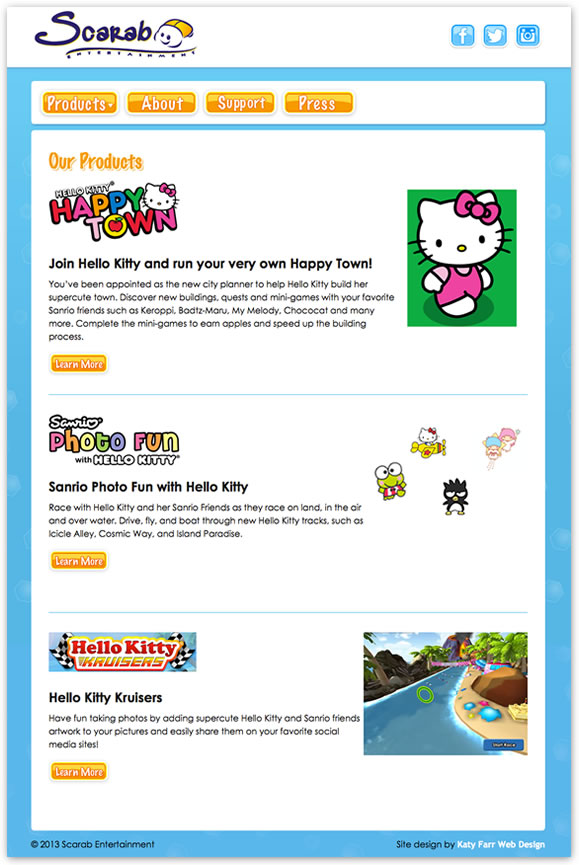 Screenshot of Scarab Entertainment by Katy Farr Web Design